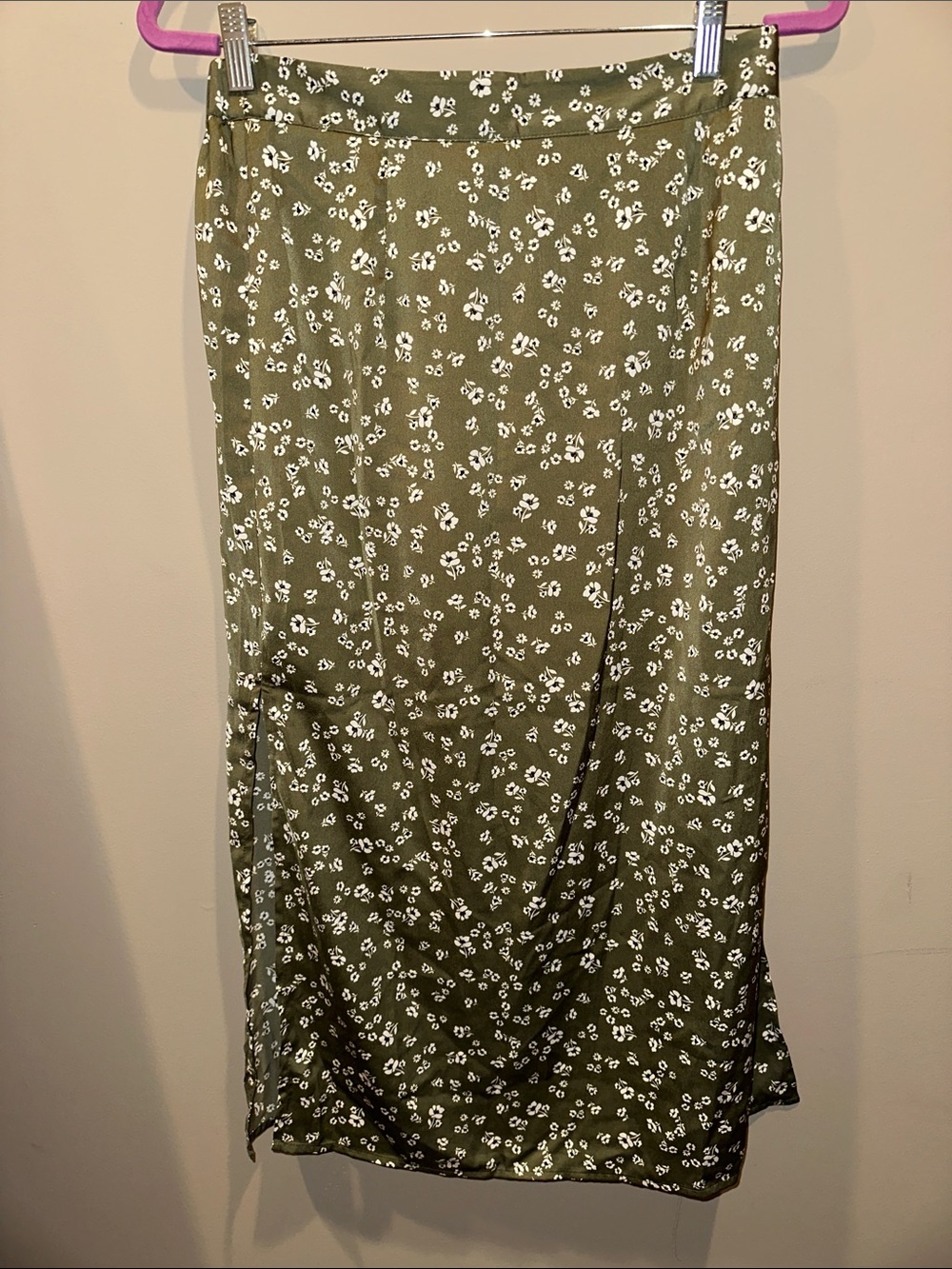 saltwater LUXE Olive Green Maxi Skirt with White Floral Print